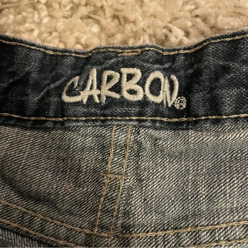 Carbon Mens Dark Wash Straight Leg Distressed Jeans‎ 28x32 Embroidered Pockets